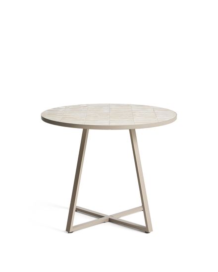 Уличный стол Tella из бежевой стали с бежевой плиткой 90 см