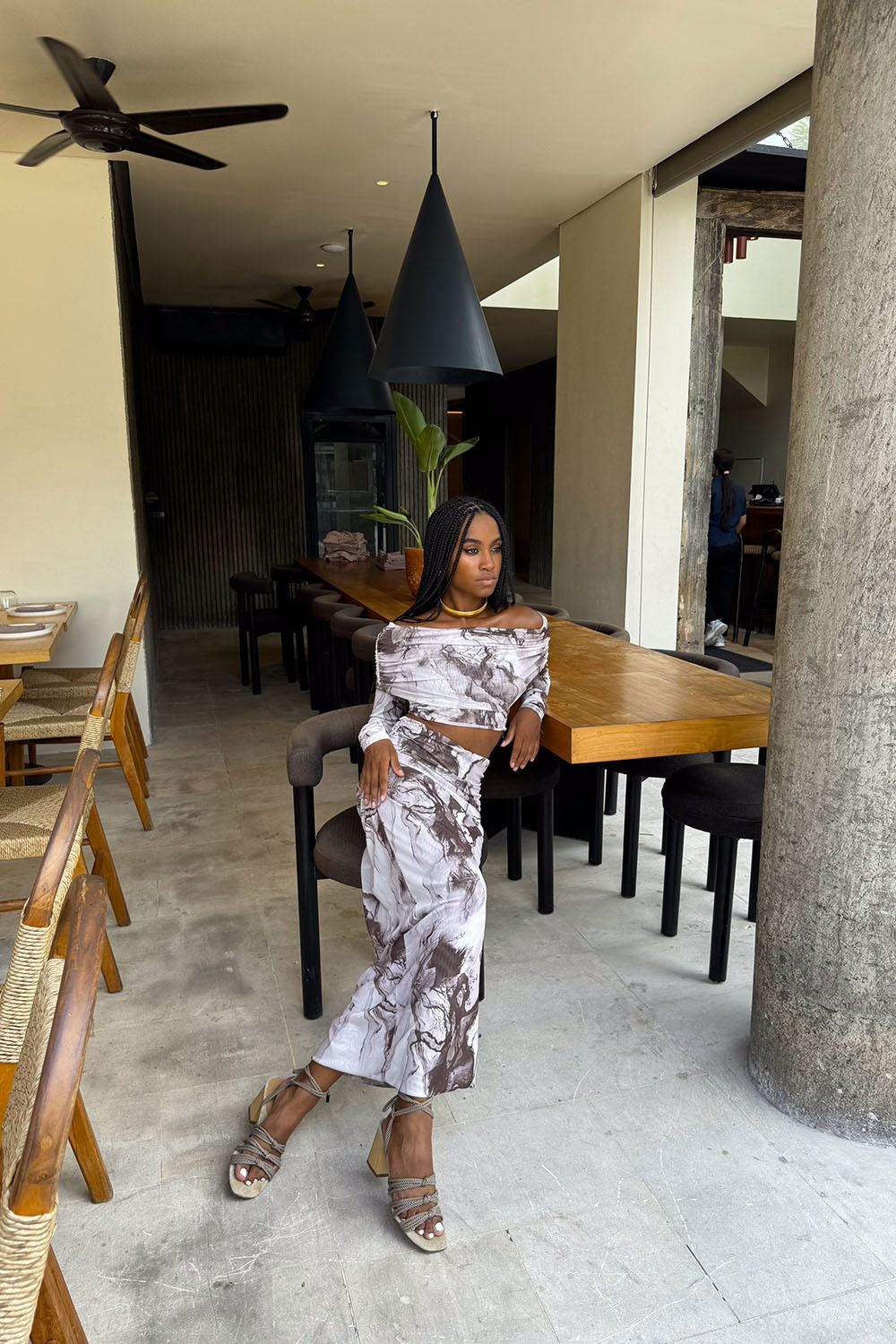 Юбка макси из сетки стрейч цвета кофе