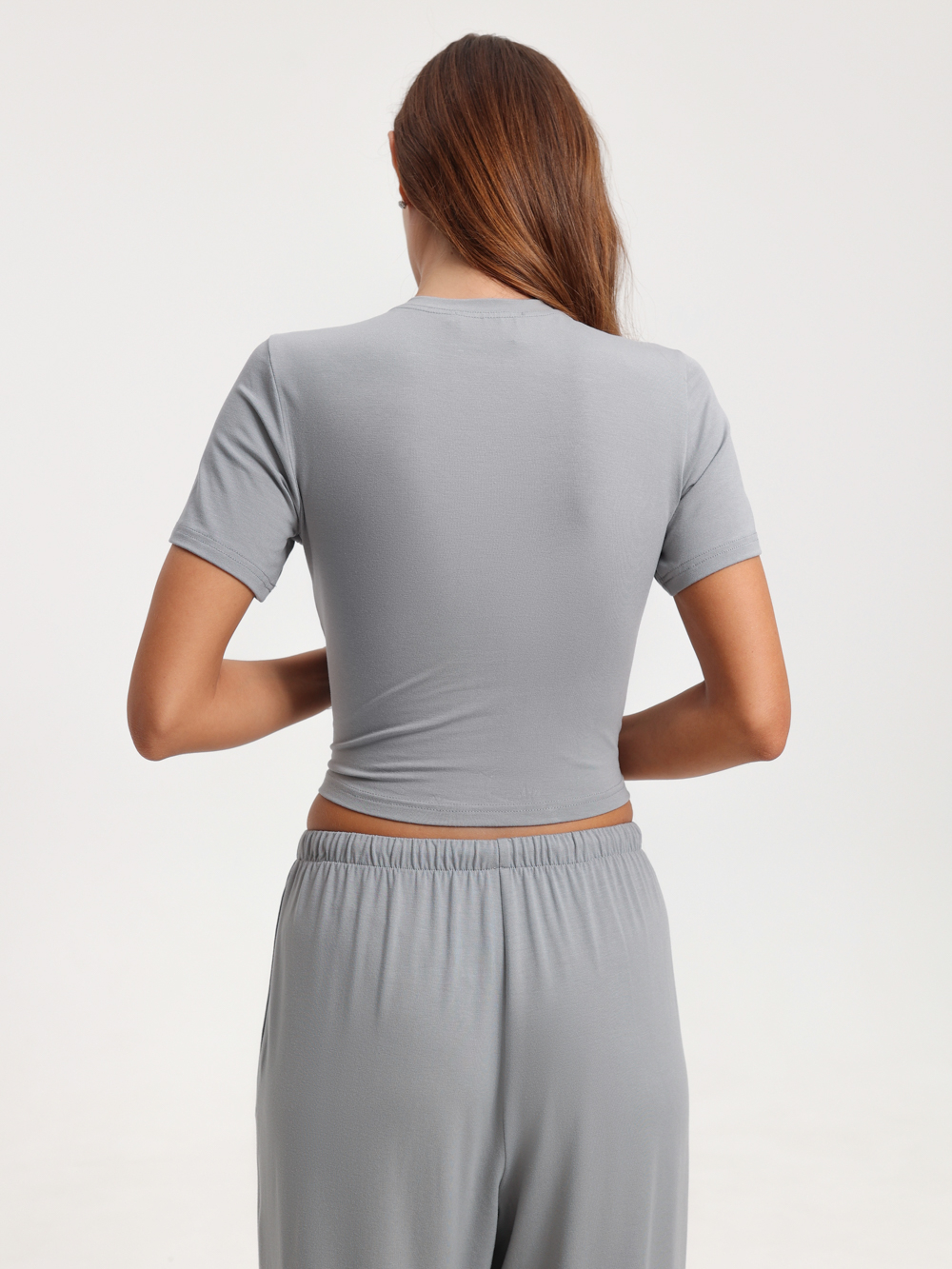 Брюки трикотажные серо-голубые