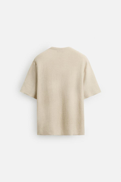 ZARA ТРИКОТАЖНАЯ ФУТБОЛКА С ПРИНТОМ, ЭКРЮ