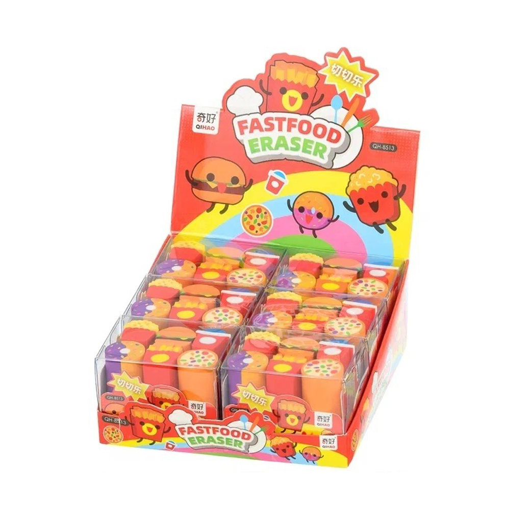 Ластик Qihao, цилиндрическая форма, серия "Fastfood", 6 шт
