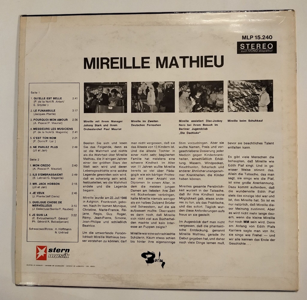 Винтажная виниловая пластинка LP Mireille Mathieu Мирей Матьев (Germany 1966)