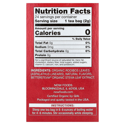 NOW Foods, Better Off Red™, чай без кофеина, 24 чайных пакетика, 48 г (1,7 унции)