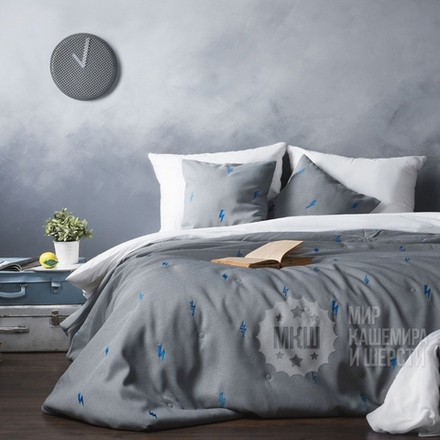 Покрывало на кровать с вышивкой ФЛЕШ (арт. BL02-246-03) - серое