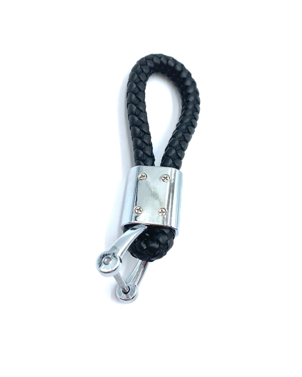 Брелок для ключей кожаный с эмблемой Mercedes с карабином  (кожзам, косичка, черный цвет)
