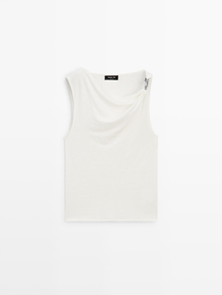 Massimo Dutti Топ с драпировкой и стразами, белый