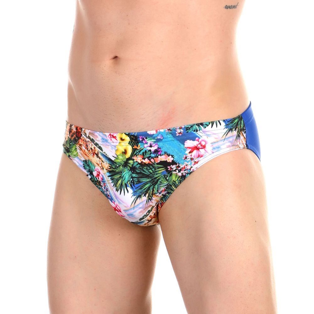 Мужские плавки синие с разноцветным принтом Boefje