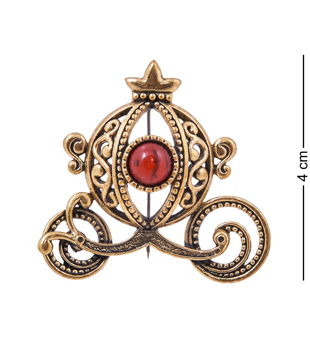 AM-3836 Брошь «Карета Золушки» (латунь, янтарь)