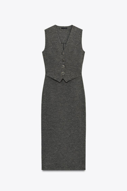 ZARA ПЛАТЬЕ МИДИ С ПУГОВИЦАМИ, ЗЕЛЕНЫЙ МЕЛАНЖ