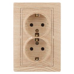 Розетка Intro Plano 1-205-11 с заземлением двойная 2X2P+E Schuko, 16А-250В, IP20, СУ, сосна | Intro Plano Сосна