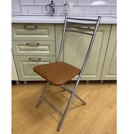 Стул раскладной серый кожзам коричневый