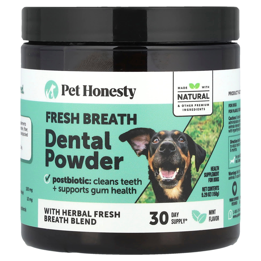 Pet Honesty, Стоматологический порошок Fresh Breath, для собак, мята, 150 г (5,29 унции)