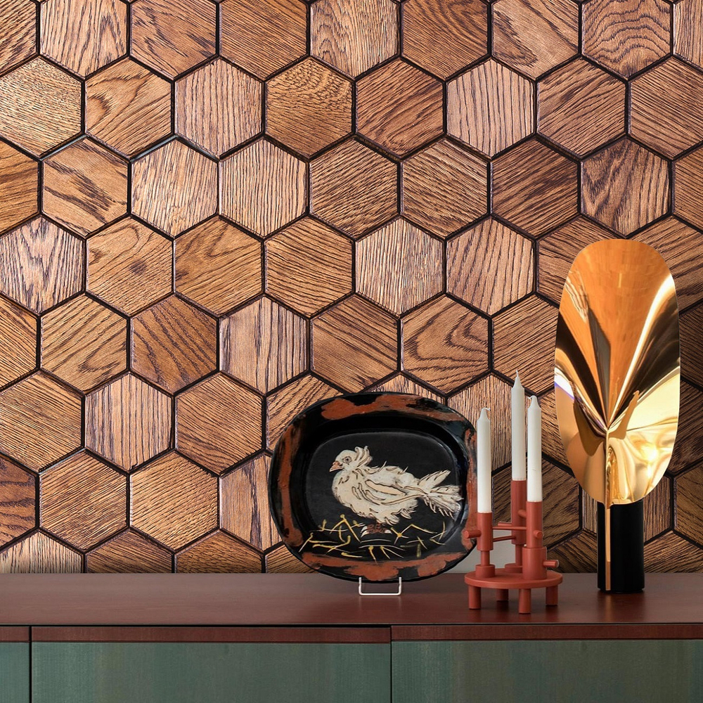 Деревянная мозаика для стен Wood Mosaic Соты фаска