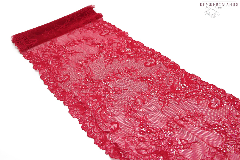 Эластичное кружево, 22 см, темно-алая роза, (Арт: EK-2191), м