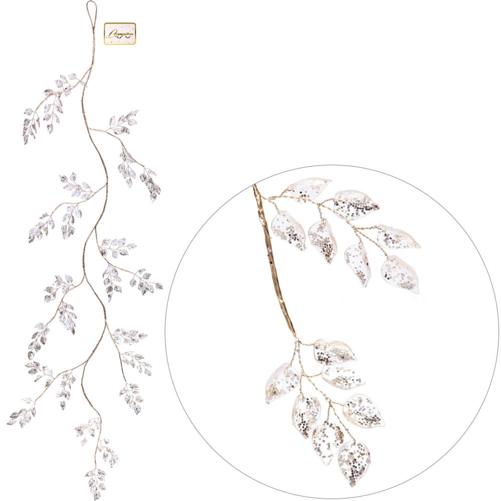 Ветка декоративная «Сияющие листья» 100 см, Золото