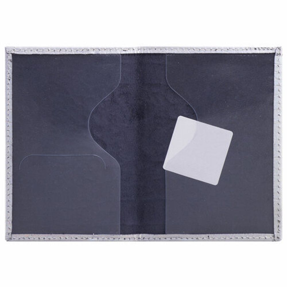 Обложка для паспорта натуральная кожа кайман, "PASSPORT", серебристая, STAFF "Profit", 237206