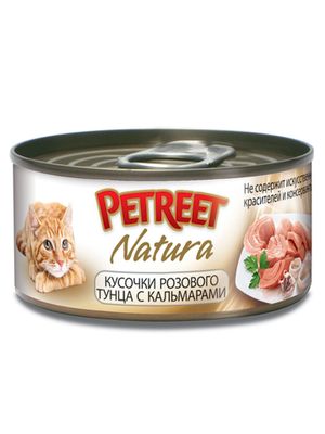 Консервы для кошек кусочки розового тунца с кальмарами 70 г, Petreet