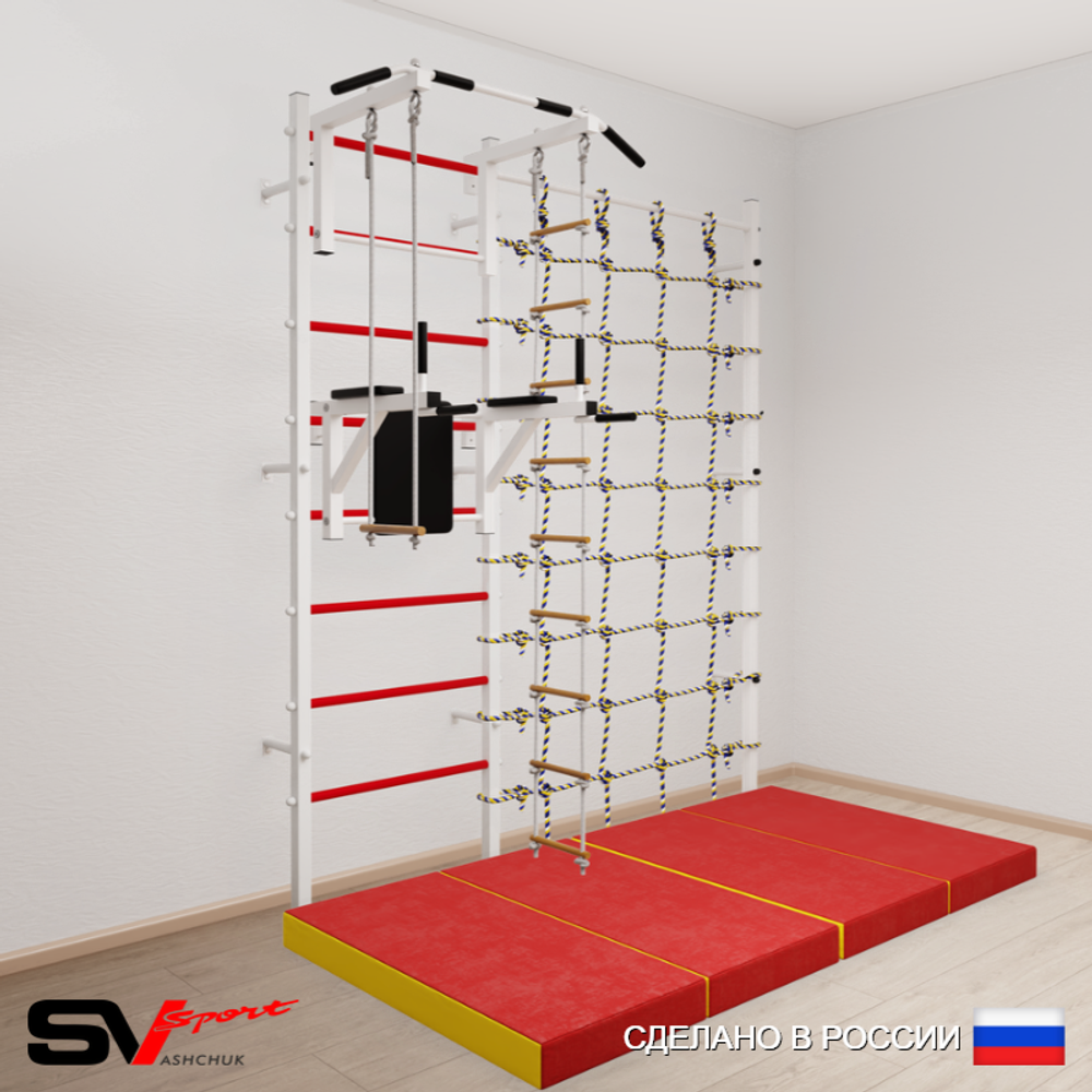 Шведская стенка Sv Sport 57940 (Турник стандарт/Брусья/Лестница/Трапеция/Мат 2м/Канатный лаз)
