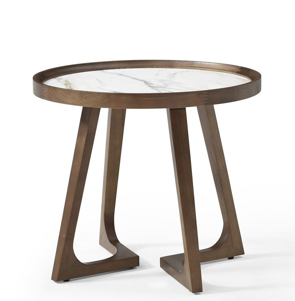 Стол журнальный CT3059 (D60) белая керамика (LIUJINBAI)/орех