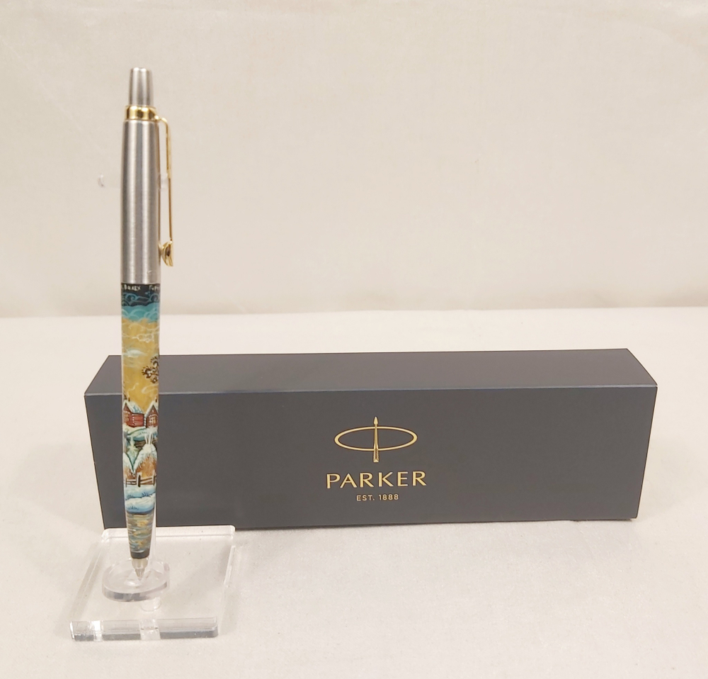 Ручка "Русская деревня. Зима" с ручной росписью Палех