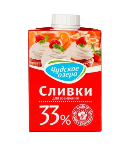 Сливки 33%, Чудское озеро 0,5 л