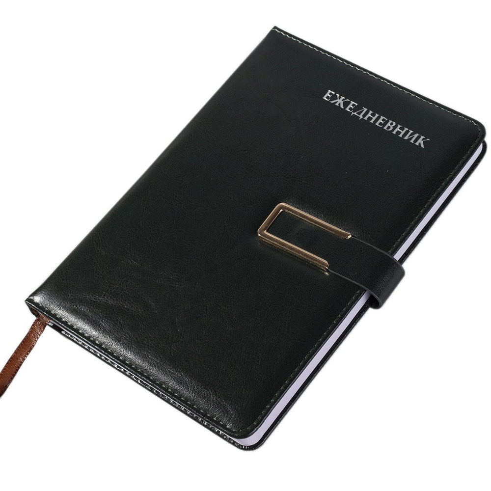 Ежедневник недатированный, А5, Yalong, 7БЦ, иск. кожа, ляссе, клапан с отделкой золото, клетка, 110л, темно-зелёный, "Золотая классика"