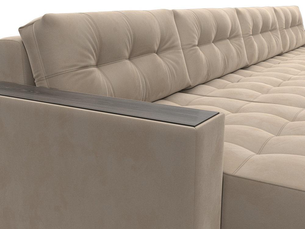 Диван П-образный с декором Лига-049 НПБ Лонг, SEVEN 729 ВЕЛЮР бежевый