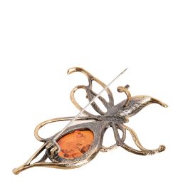 AM-2080 Брошь «Бабочка Грация» (латунь, янтарь)