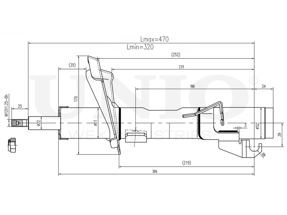 Амортизатор газовый передней подвески левый UNIO SAB-10064