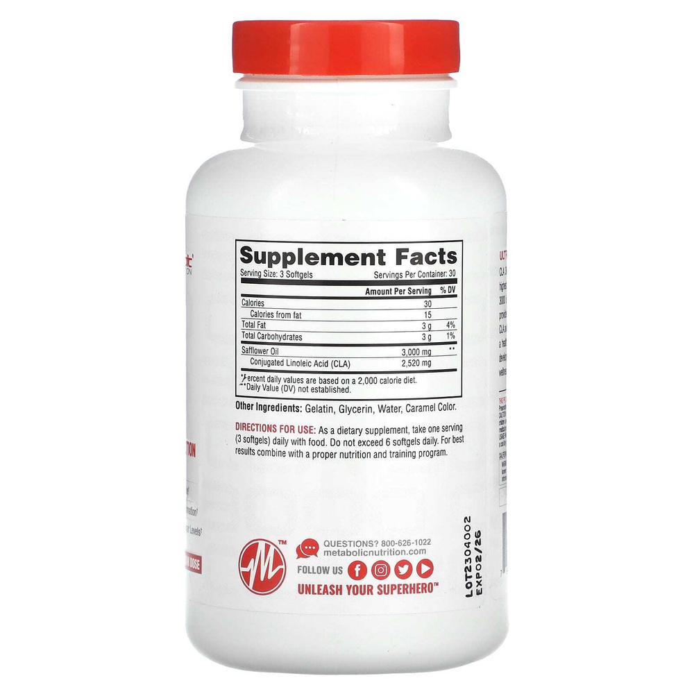 Metabolic Nutrition, CLA 3000, 90 капсул (1000 мг в каждой капсуле)