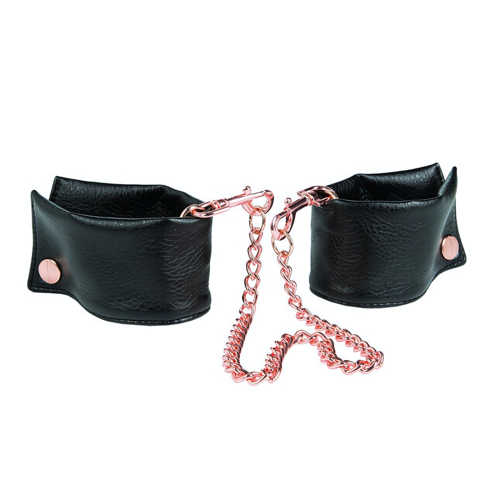 Кожаные манжеты с соединительной цепью French Cuffs (Цвет: черный с золотым)