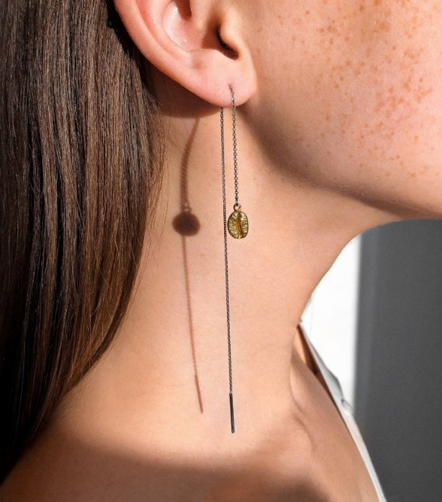 Серьги-протяжки с кофейным зерном, позолота