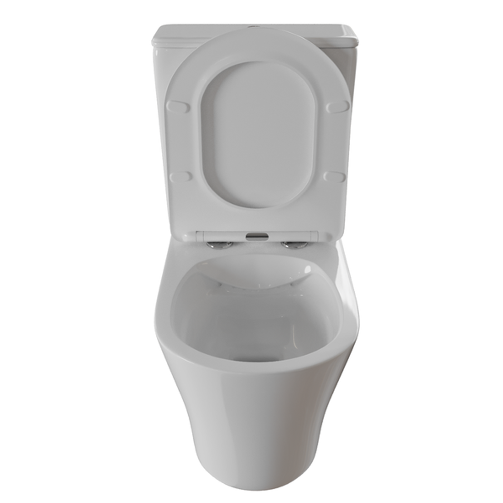 Унитаз-компакт безободковый WAVE TREND гориз, нижн, 2-кн.арм, сид. дюро, м/л, быстр, БЕЛЫЙ глянец