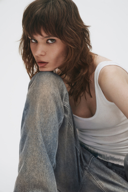 Джинсы женские прямые зеленого цвета Woman Jeans Straight Dirty Blue