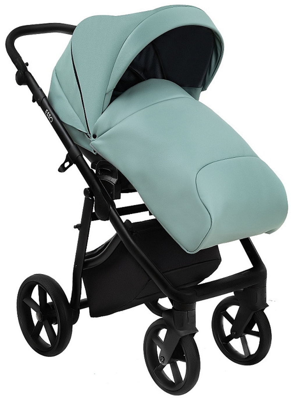 Детская коляска Roan Esso 2025 Кожа 3 в 1 с автокреслом Tutis Elo Black ESSK/214/1 Misti Mint/Grey/руч.Черный