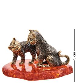 Народные промыслы AM-3087 Фигурка «Кот и Кошка» (латунь, янтарь)