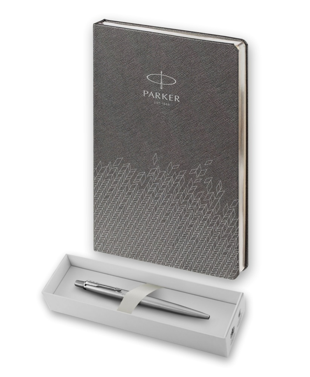 Подарочный набор: Шариковая ручка Parker Jotter Essential, St. Steel СT и Ежедневник  недатированный, серый