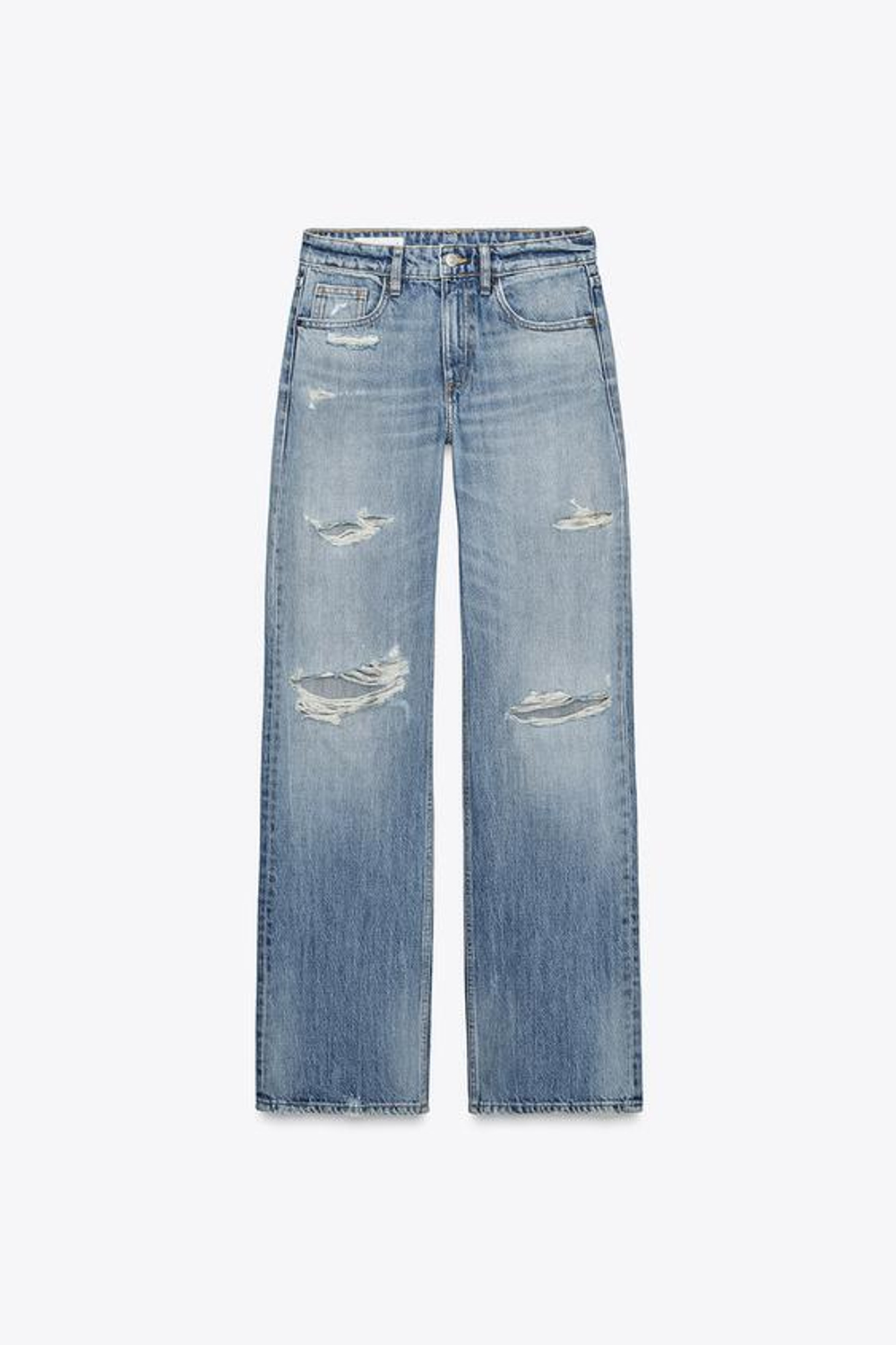 ZARA ДЖИНСЫ РВАНЫЕ TRF СО СРЕДНЕЙ ТАЛИЕЙ, СИНИЙ