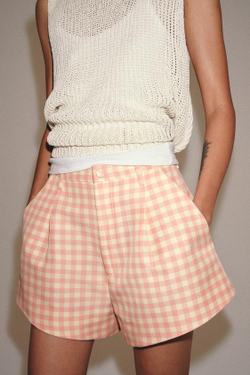 ZARA ШОРТЫ В КЛЕТКУ ВИШИ — ZW COLLECTION, РОЗОВЫЙ/БЕЛЫЙ