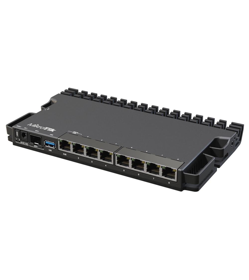 MikroTik RouterBORD 5009UG+S+ with Marvell Armada ARMv8 CPU (4-cores, 1.4GHz per core), 1GB of DDR4 RAM, 1GB NAND storage, 1x 2.5Gbit LAN, 7x 1Gbit LAN, 1xSFP+ port, RouterOS L5, metal desktop case, P