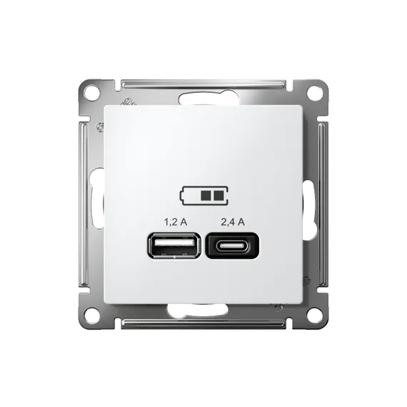 Розетка USB AtlasDesign тип A+C 5В/2.4А 2х5В/1.2А механизм бел. SE ATN000139