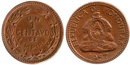 Гондурас 1 сентаво, 1954 - 1957 Герб XF