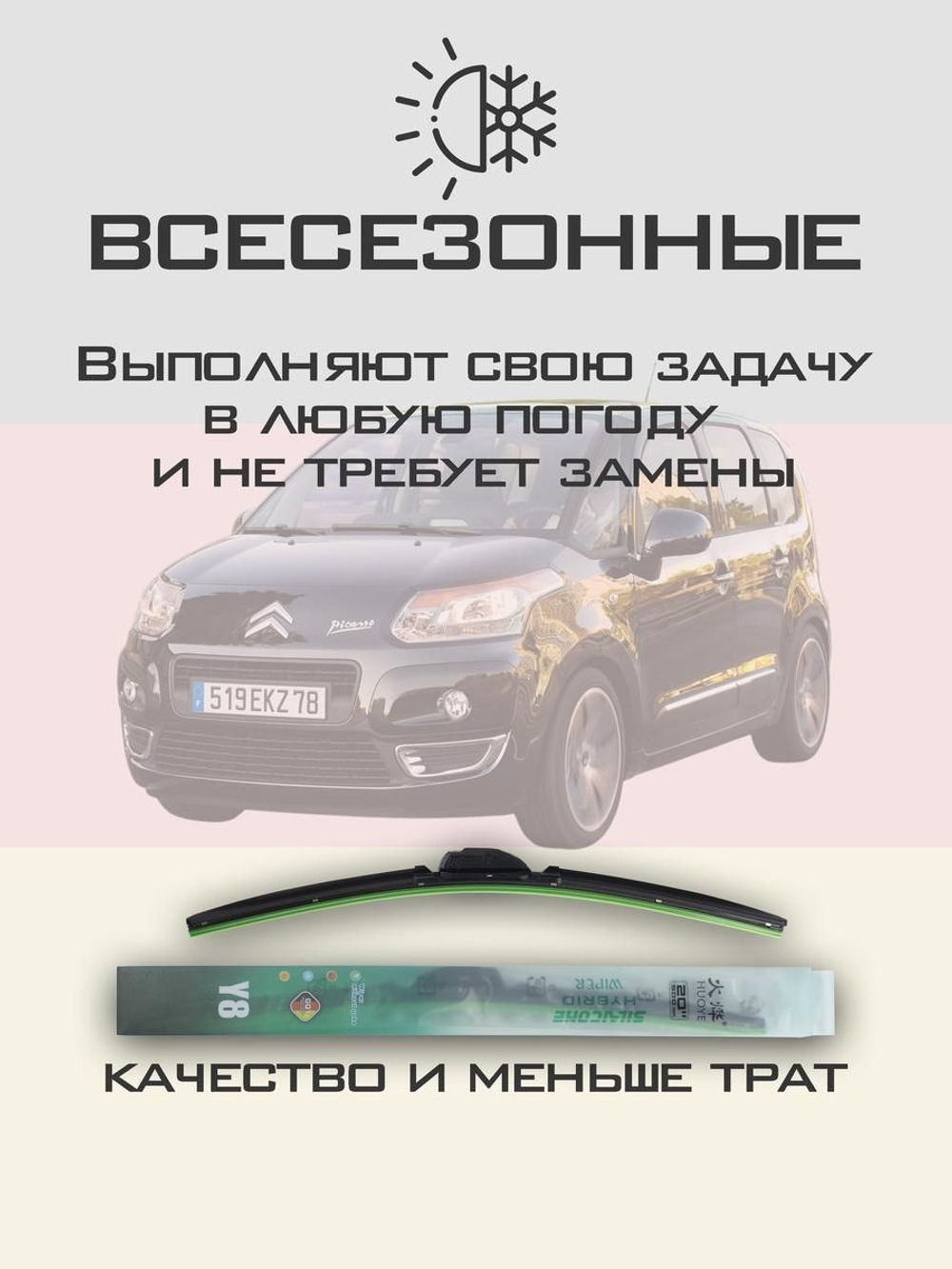 Щетки стеклоочистителя HUOYE Y8 600/400 мм на Citroen C3Picasso | Push button