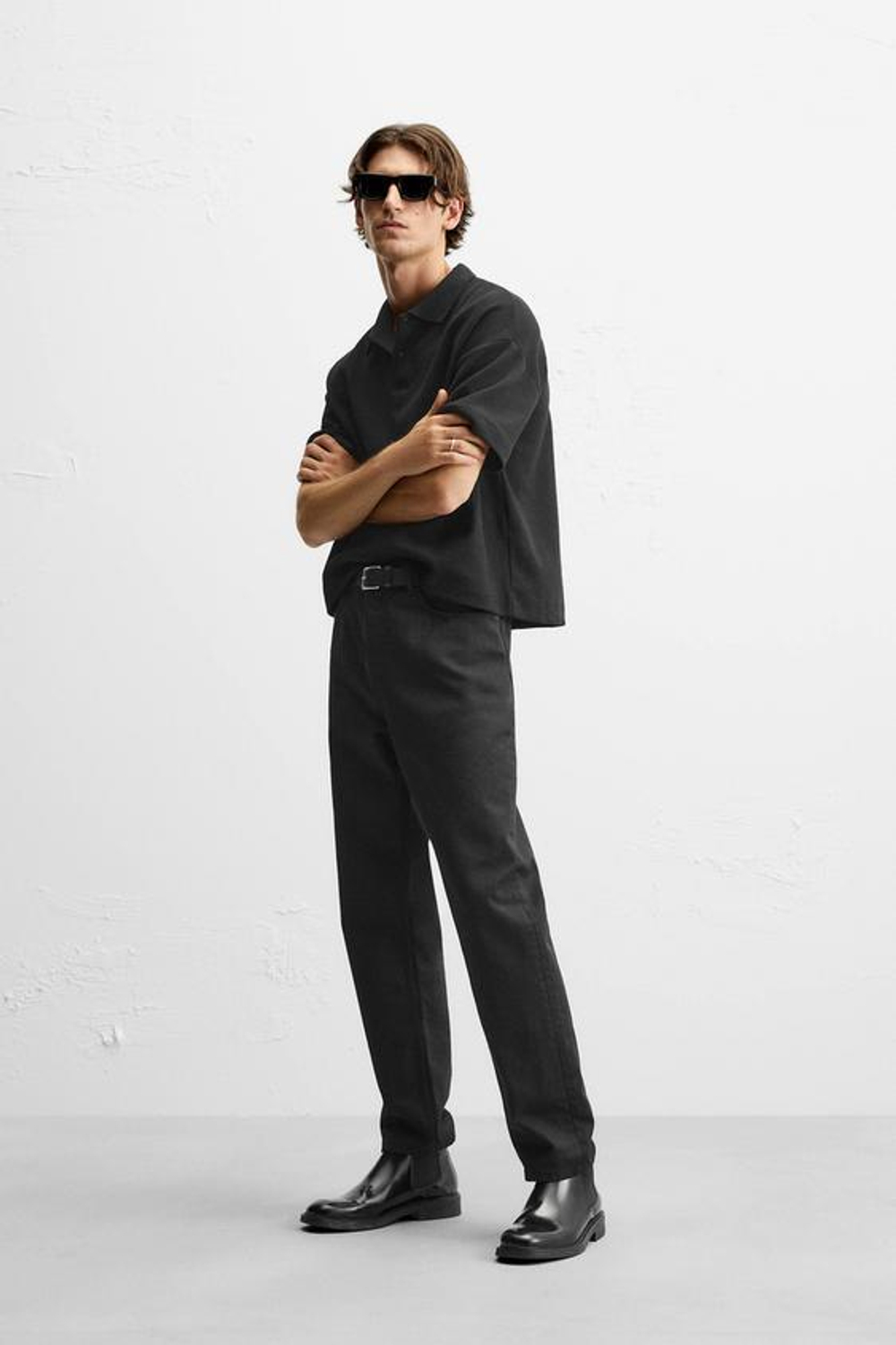 ZARA ПОЛО REGULAR FIT INTERLOCK, ЧЕРНЫЙ