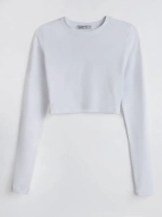 Белый лонгслив укороченный облегающий с длинным рукавом