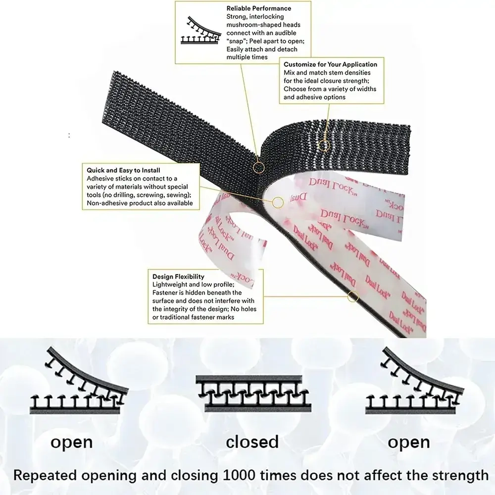 Многоразовая застёжка 3M Dual Lock SJ3560, прозрачная, 25 мм * 1 м / Липучка на клейкой основе, самозацепляющиеся грибки