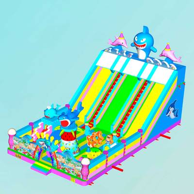 Коммерческий надувной батут «В гостях у акулы», 18*10*7 м