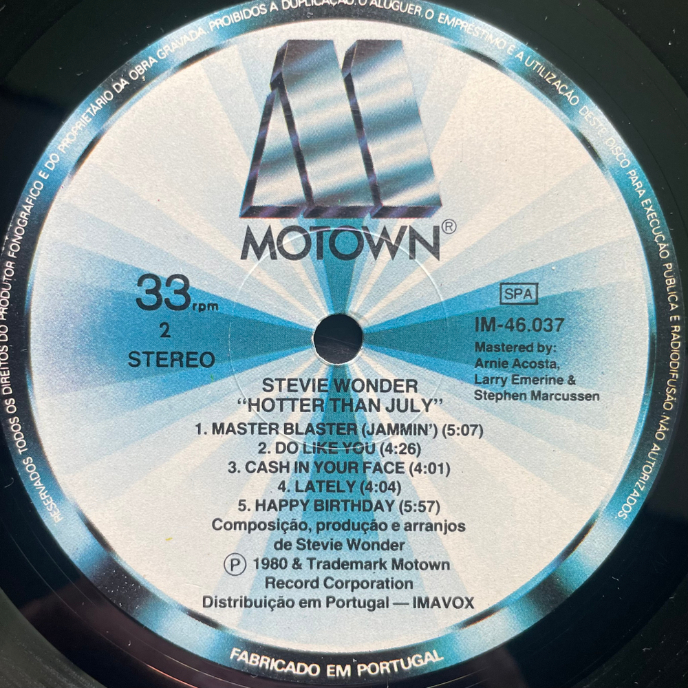 Stevie Wonder ‎– Hotter Than July (Португалия 1980г.)