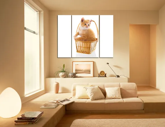 Модульная картина "Кошка в корзинке"