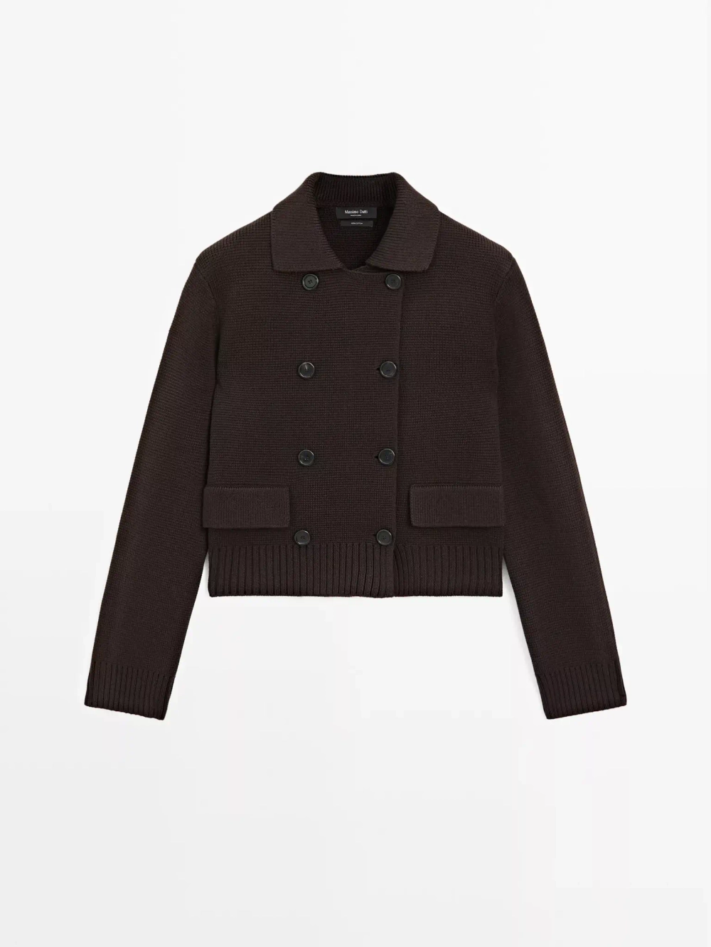 Massimo Dutti Двубортный трикотажный кардиган из 100% хлопка, коричневый